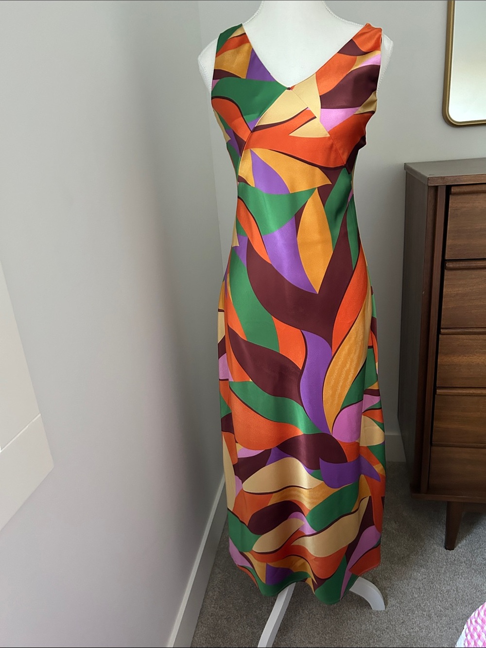 Joie Multicolor Satin V‑Neck Maxi Dress